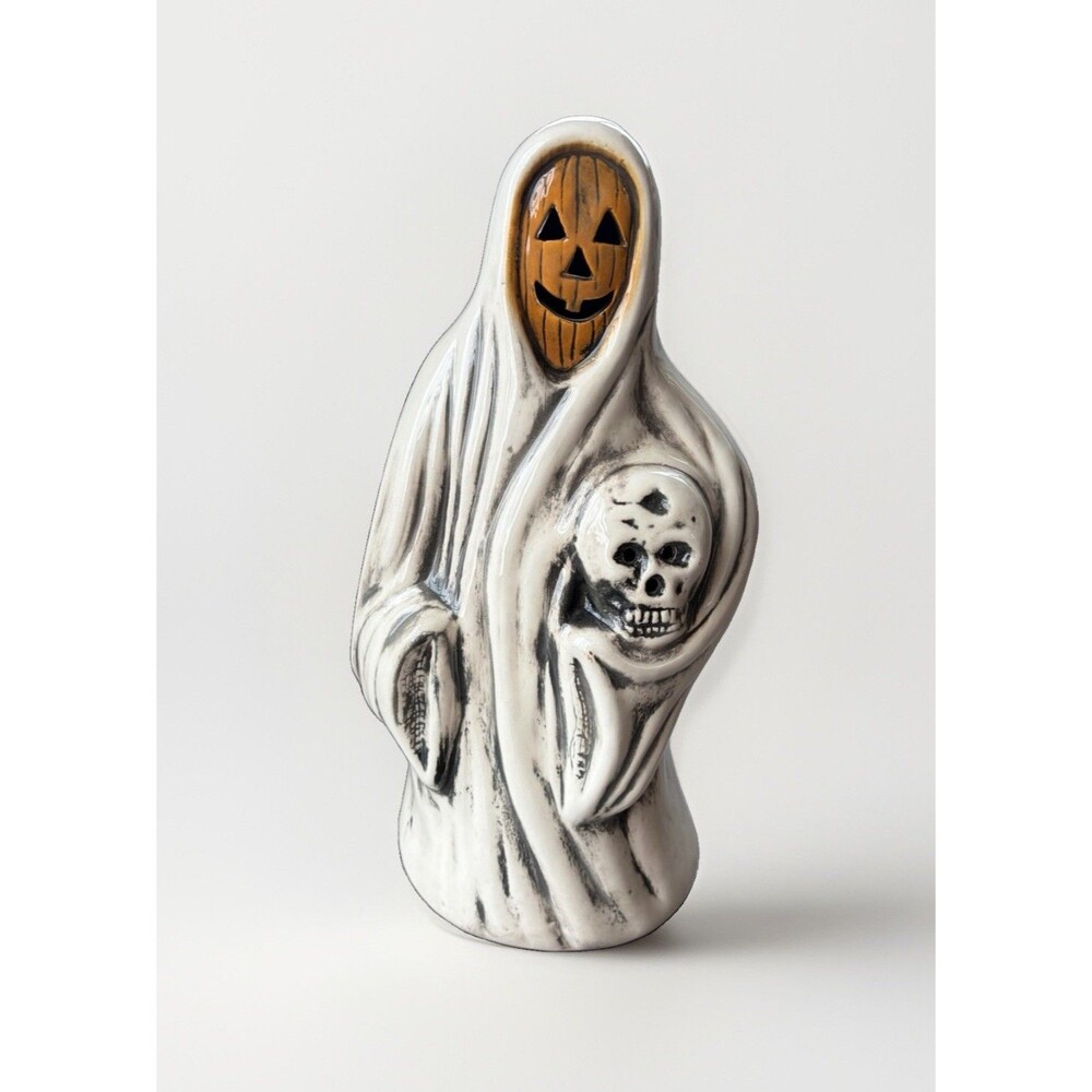 Vintage Ceramic Halloween Ghost Grim Reaper Skull Lantern 12” Peter’s Pottery AZ